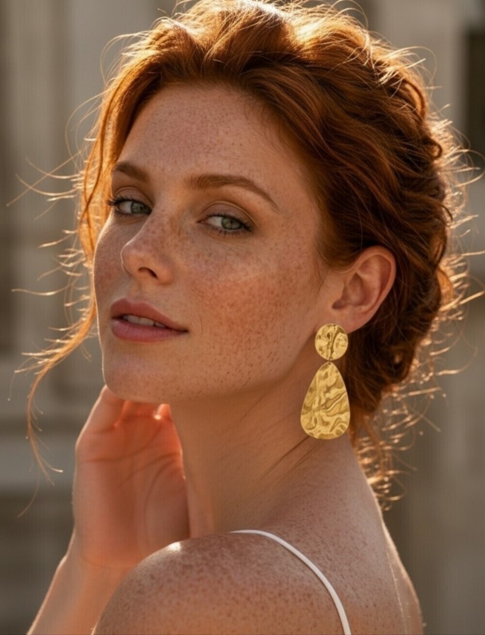 18k Gold Plated SS Hammered Teardrop Drop Earrings Bohemian Gold 2.8"